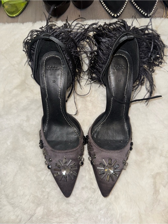 Zara Shoes - Zara Black Feather & Crystal Pointed-Toe Heels